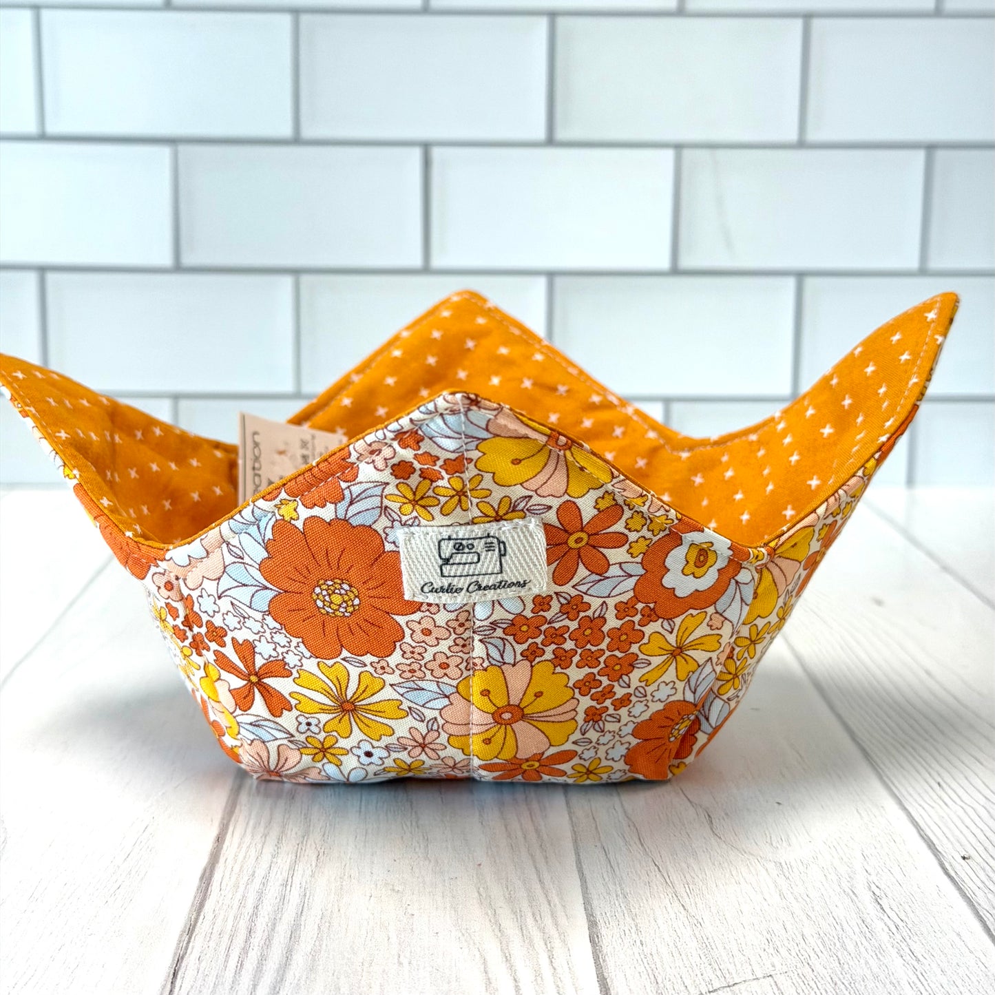 Orange Floral Reversible Bowl Cozy Microwave Safe