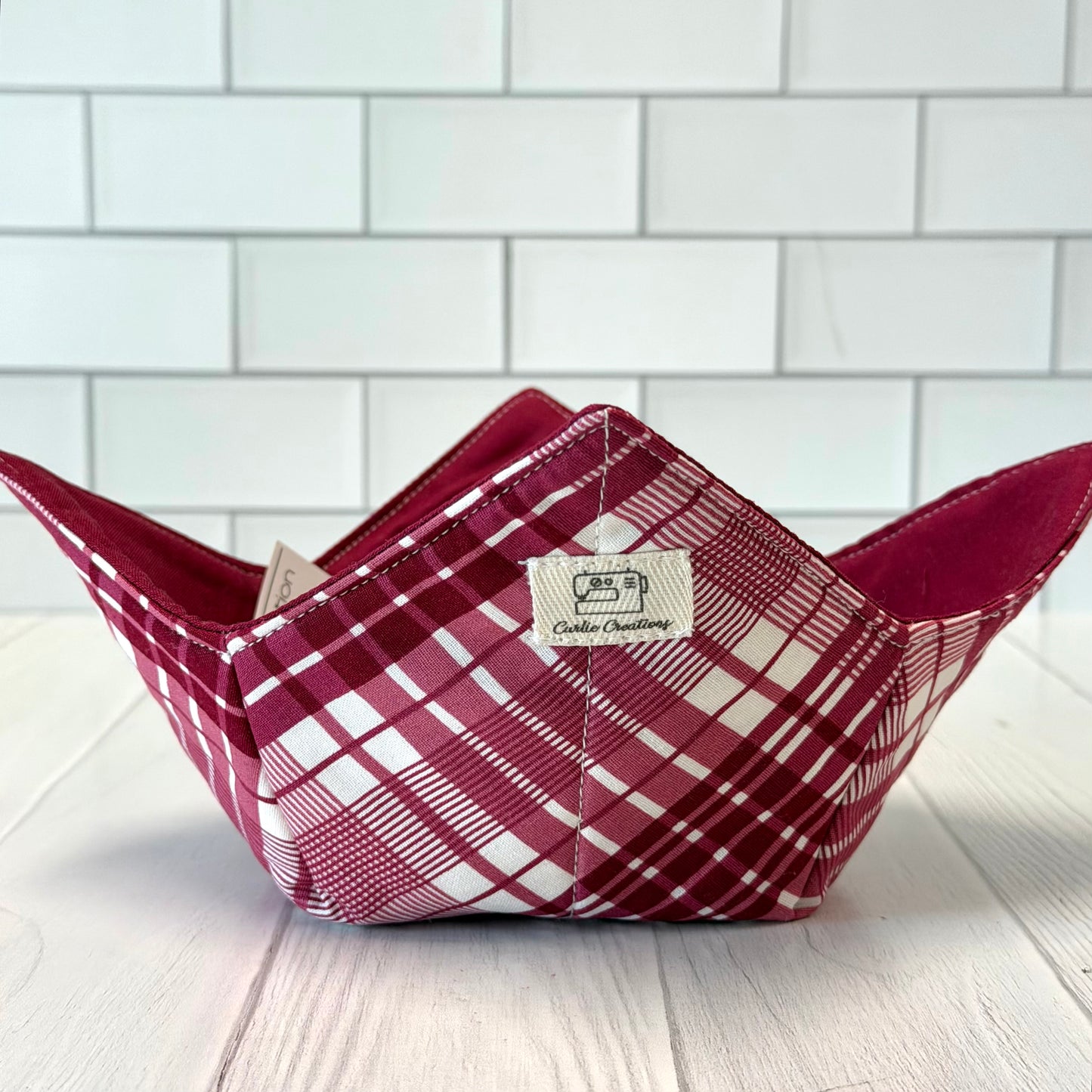 Maroon Plaid Reversible Bowl Cozy Microwave Safe