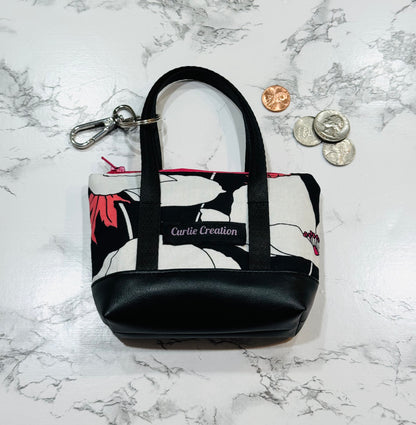 Pink Flower Tote Keychain-Tiny Tote - Mini Bag