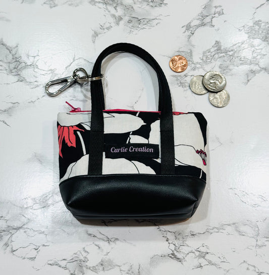 Pink Flower Tote Keychain-Tiny Tote - Mini Bag