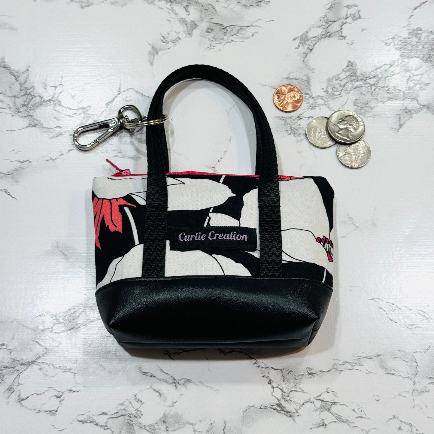 Pink Flower Tote Keychain-Tiny Tote - Mini Bag