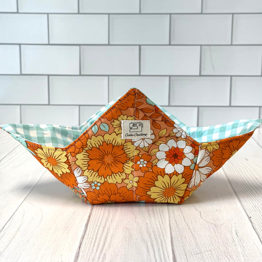 Orange Retro Revival Reversible Bowl Cozy Microwave Safe