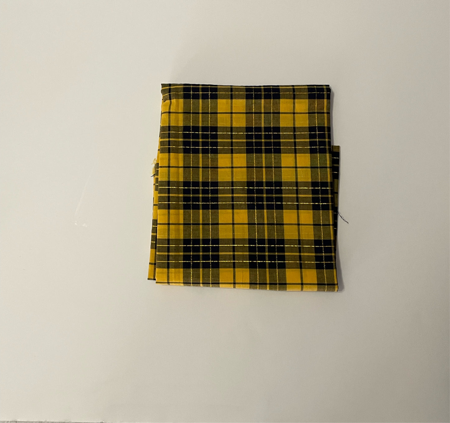 Yellow metallic plaid cotton woven