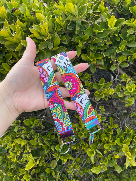 Colorful Flowers Wristlet Keychain